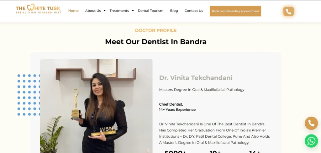 the white tusk dental clinic | Developed by GSA Techworld
